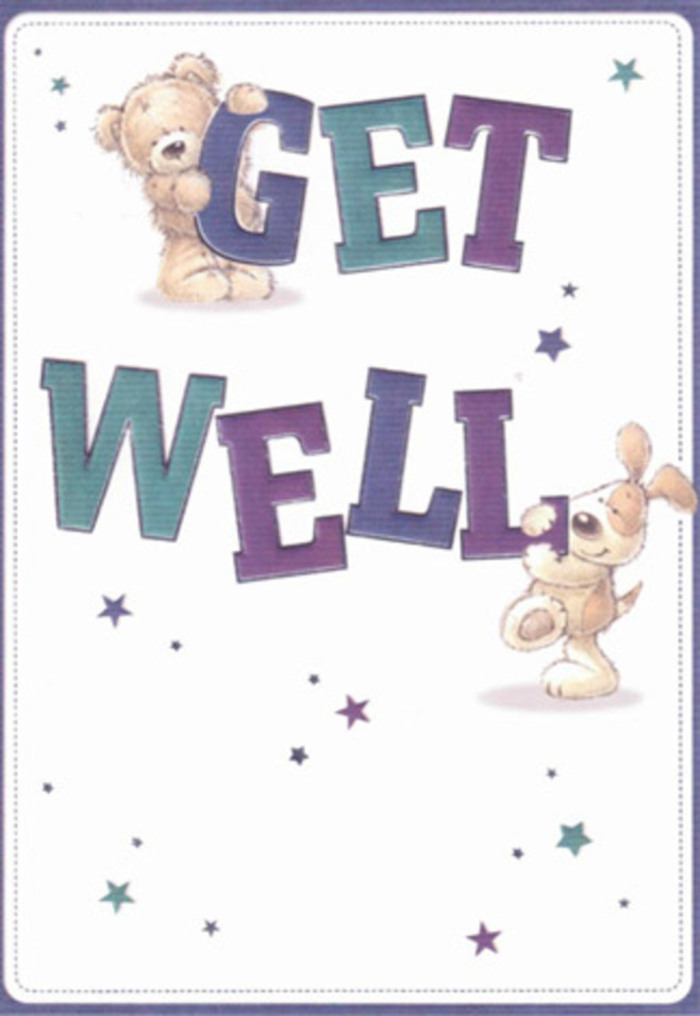 This charming get well card conveys gentle reassurance and buoyant positivity, echoing the welcoming spirit of the Hackney Marshes neighbourhood. Illustrated with a sense of playfulness and genuine care, a lovable teddy bear and a floppy-eared puppy parade across the design, surrounded by whimsical, scattered stars that seem to sprinkle wishes across the page. Bold, cheerful lettering in hues of purple and aqua grounds the message with optimism, much like a thoughtfully arranged bouquet that lightens the air on a grey afternoon in nearby Homerton. The bear's fluffy arms and the puppy's velveteen ears are rendered with such textural richness, you can almost sense their soothing touch-a tactile comfort mirrored in the soft petals of a hand-tied bouquet. The clean, creamy backdrop allows every detail to shine: from the glimmering stars to the animated faces filled with encouragement and hope. Sending this card with a fresh floral delivery from Hackney Marshes Florist feels like offering a gentle embrace and a bright spot of care, destined to lift hearts across the community.