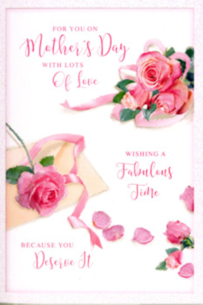 The Mother's Day card in this image is designed like an elegant floral arrangement laid flat on a pale, almost ivory backdrop, inviting the eye to wander slowly over every detail. At one corner, three prominent roses in shades of blush and soft pink form a focal cluster, their petals layered and velvety, evoking the same fullness you might see in freshly cut garden roses brought in from a Hackney Marshes allotment. Smaller rose heads and scattered petals extend outward from this central group, creating a naturally flowing pattern, as if the flowers have gently relaxed and opened across the card's surface. Some petals are nestled close together, touching edge to edge, while others lie a little apart, their curved shapes catching subtle highlights and shadows that suggest gentle, diffused light. A slender ribbon, tinted in pastel pink, weaves gracefully through the roses, looping and trailing in soft curves that echo the lines of the petals. There is a feeling of deliberate artistry, akin to a bespoke bouquet carefully arranged for local delivery, yet it never feels stiff or forced; instead, the composition breathes with ease and tenderness. Flowing calligraphy in a warm ink tone delivers a loving Mother's Day message, its elegant swirls harmonising with the natural curves of the blooms. The text appears thoughtfully placed, leaving space for the flowers to shine while still anchoring the emotional meaning. The whole card radiates quiet appreciation and restfulness, reminiscent of a slow Sunday morning overlooking the greenery near the River Lea, offering a moment of beauty and calm dedicated to a much-loved mum.